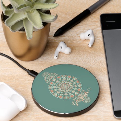 Customized Sage &amp; Sand Retro Ornamental Mandala Wireless Charger