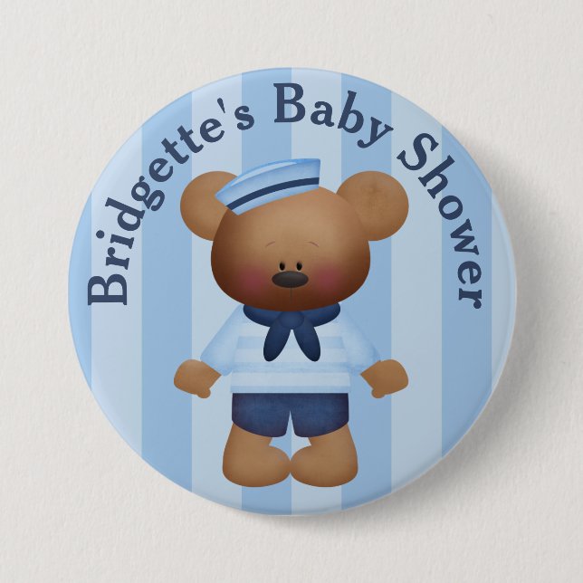 Customized Sailor Bear Baby Shower Button (Front)