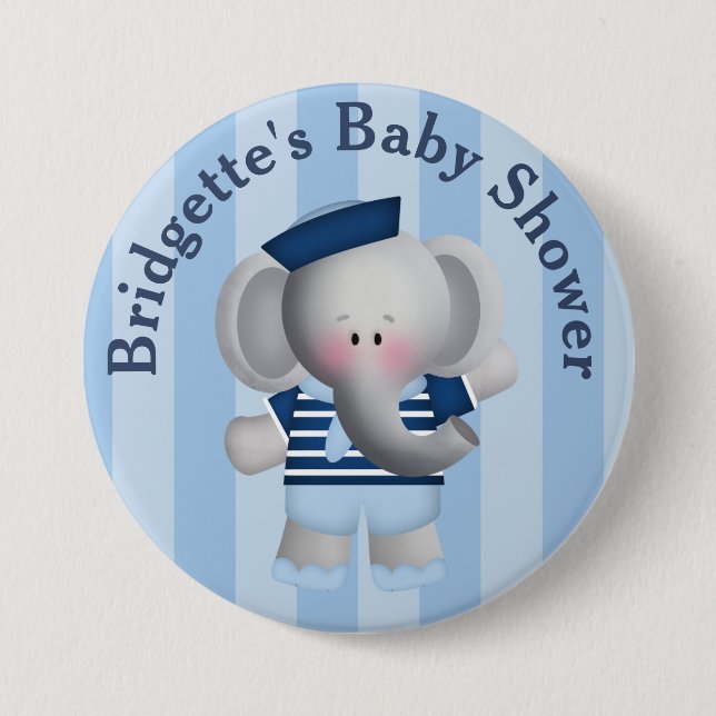 Customized Sailor Elephant Baby Shower Button (Front)