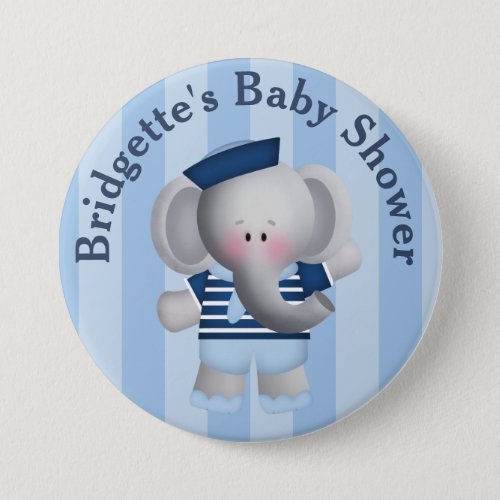 Customized Sailor Elephant Baby Shower Button