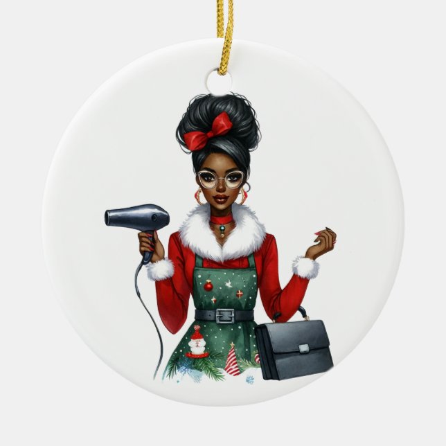 Customized Santa's Favorite Hair Stylist (Black)  Ceramic Ornament (Front)