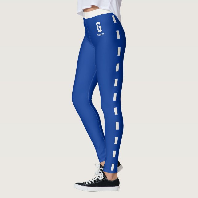 Customized Sapphire Blue Neutral Pattern Monogram Leggings (Left)