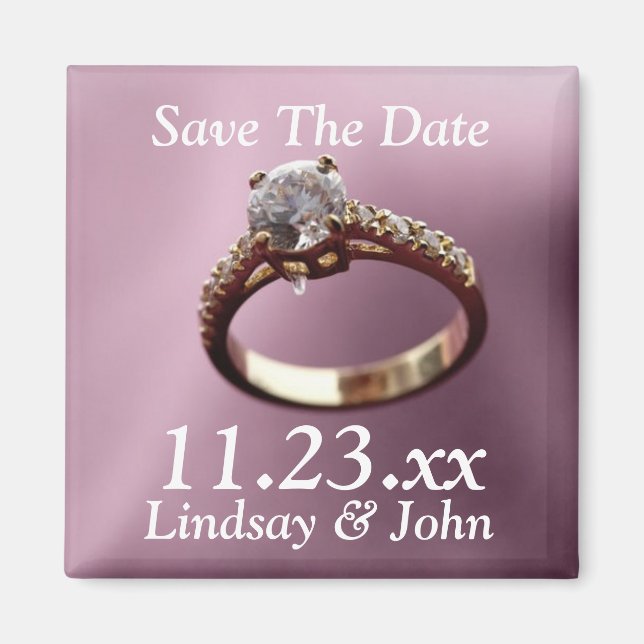 Customized Save The Date Diamond Engagement Ring M Magnet (Front)