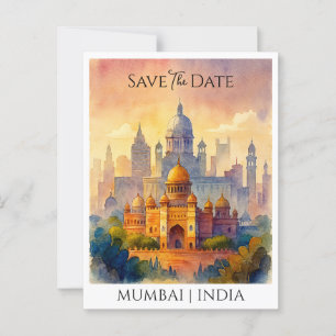 Customized Save the Date Mumbai India Watercolor  Postcard