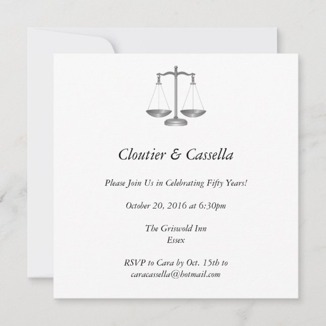 Customized Scales of Justice Invitation (Front)