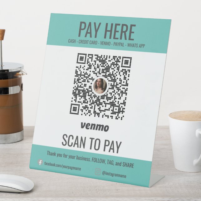 Customized Scan to Pay QR Code Venmo Pay Here  Pedestal Sign (In SItu)