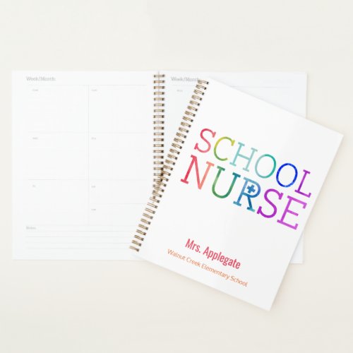 Customized School Nurse Rainbow Watercolor Planner