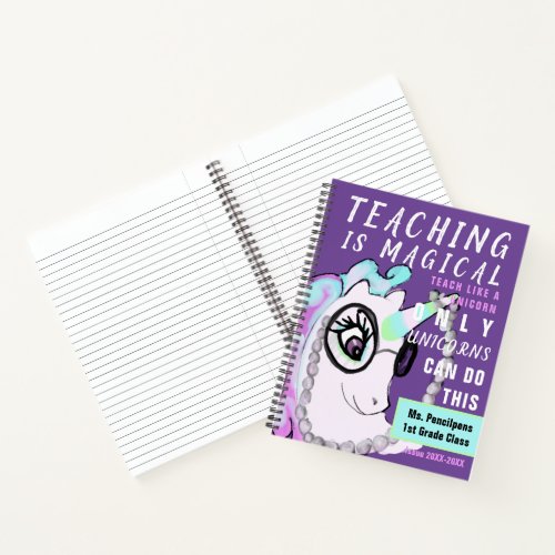 Customized School Teacher Unicorn Purple Magazine Notebook