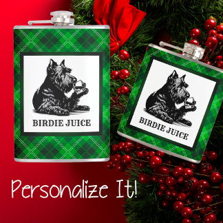 Customized Scotty Dog and Tartan Birdie Juice Flask