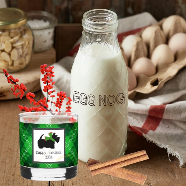 Customized Scotty Dog and Tartan Holiday Whiskey Glass (A homemade egg nog will be delicious in this customized Scottie Christmas glass!)