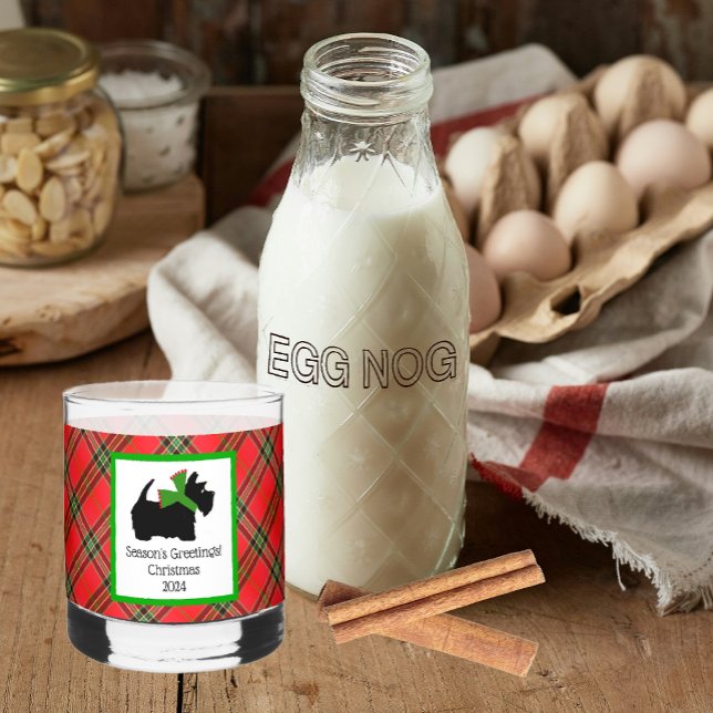 Customized Scotty Dog and Tartan Plaid Christmas Whiskey Glass (Homemade egg nog in a customized Scottie Christmas whiskey glass!)