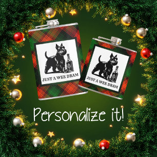 Customized Scotty Dog and Tartan Wee Dram  Flask