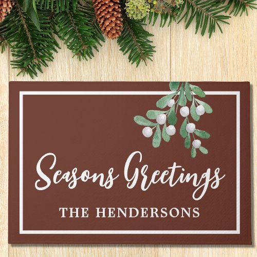 Customized Seasons Greetings Brown Christmas Doormat