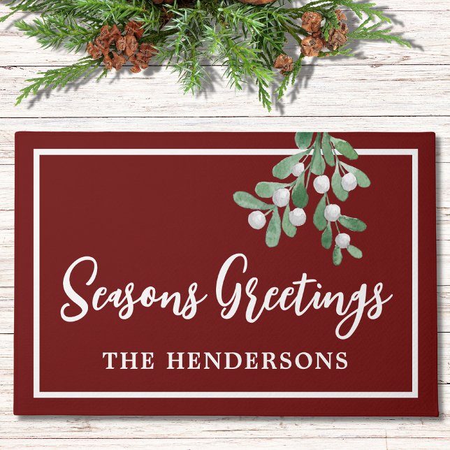 Customized Seasons Greetings Maroon Christmas Doormat (Creator Uploaded)