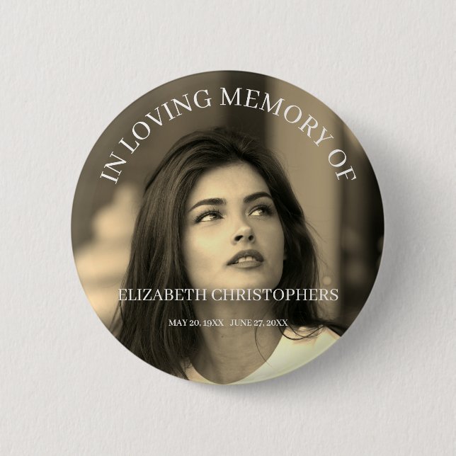 Customized Sepia Photo Funeral Memorial Button (Front)