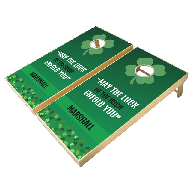 Customized Shamrock Design: Celebrating Your Irish Cornhole Set (Angled)