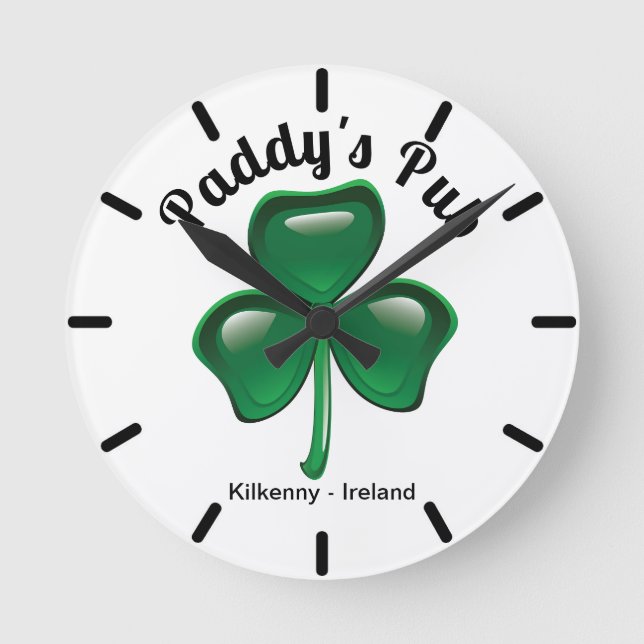 Customized Shamrock Pub Wall Clock (Front)