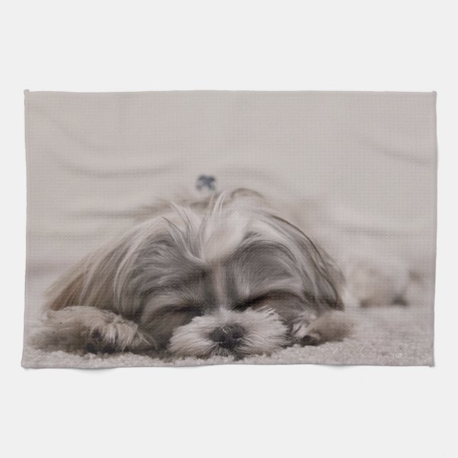 Customized Shih tzu Kitchen Towel, Sleeping Dog Towel (Horizontal)