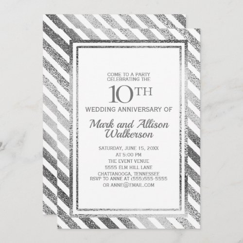 Customized Silver White10th Wedding Anniversary Invitation