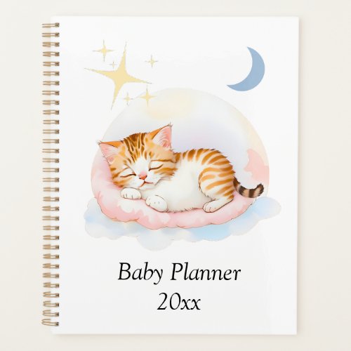Customized Sleepy Cat on Fluffy Clouds Baby Planner