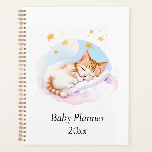 Customized Sleepy Cat on Fluffy Clouds Baby Planner