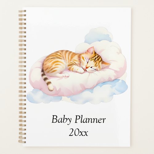 Customized Sleepy Cat on Fluffy Clouds Baby Planner