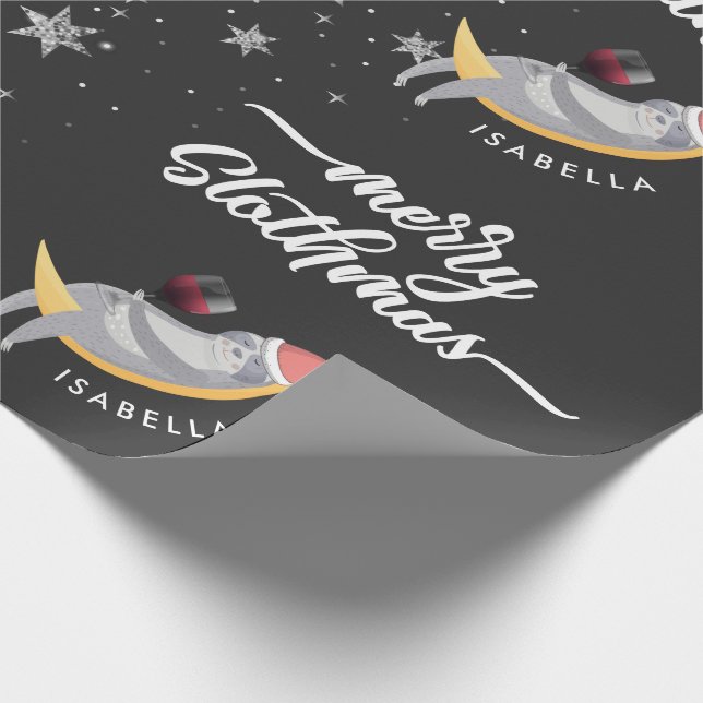 Customized Sloth Merry Christmas Holiday Gift Wrapping Paper (Corner)