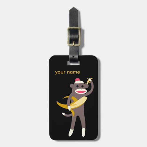 Customized Sock Monkey with Banana Swords Luggage Tag