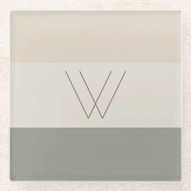 Customized Soft Evergreen, Off White, Tan & Brown Glass Coaster (Front)