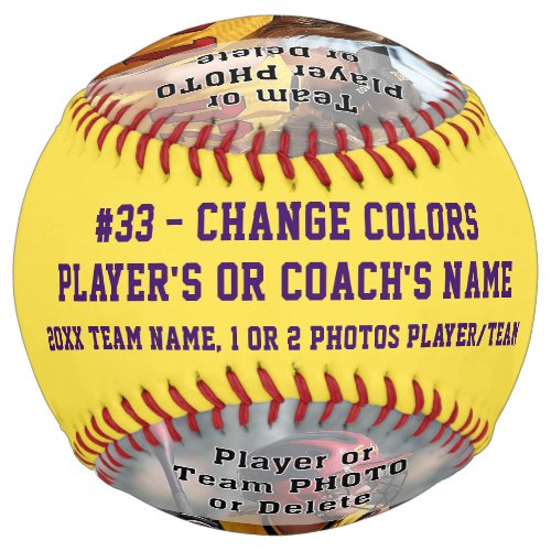 Customized Softball 1 or 2 Pictures Change COLOR Softball