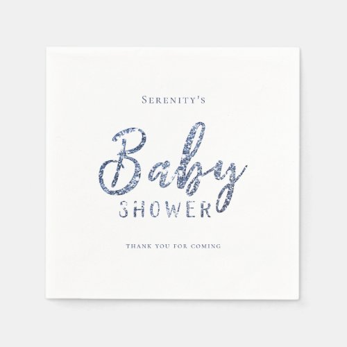 Customized sparkle blue glitter baby shower napkins