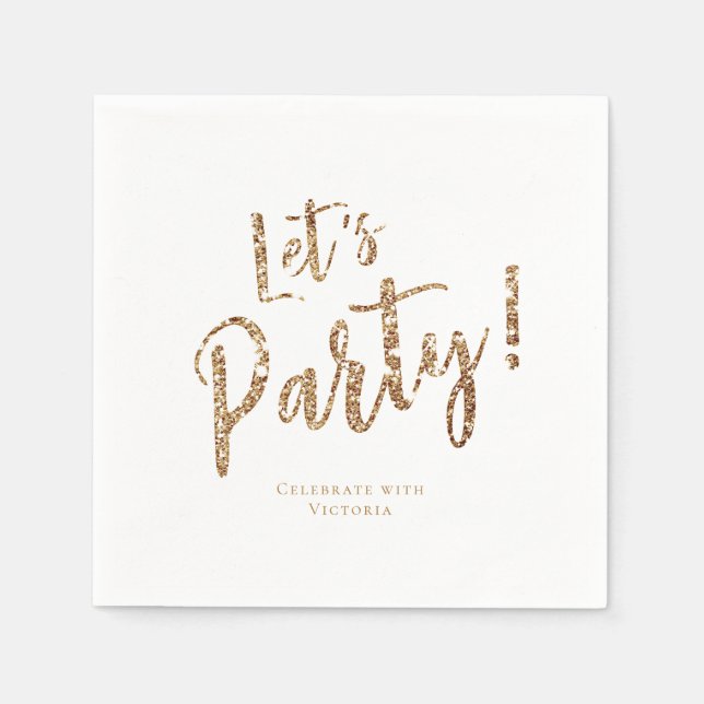 Customized sparkle gold glitter let's party napkins (Front)