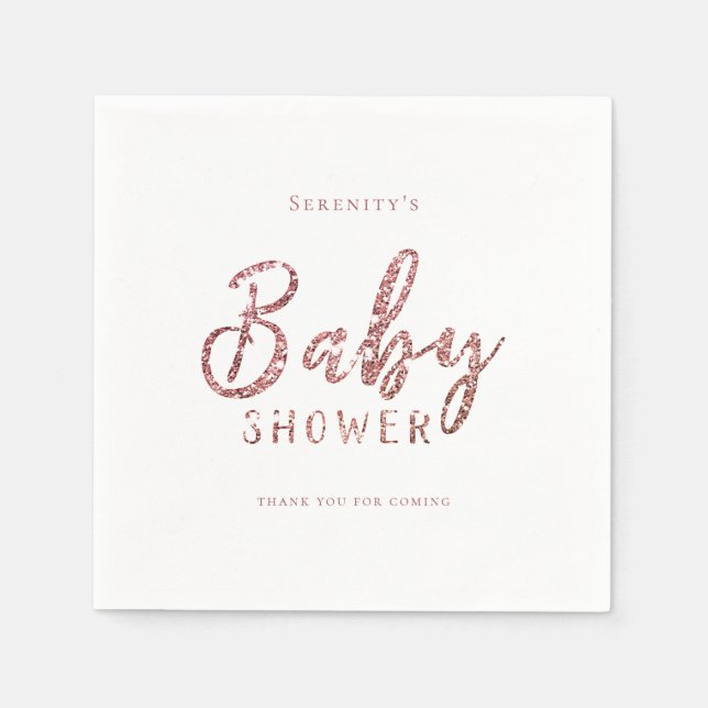 Customized sparkle rose gold glitter baby shower napkins (Front)
