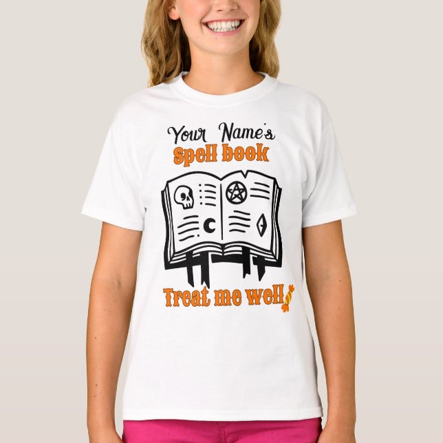 customized Spell book, treat me well  funny Hallow T-Shirt (Front)