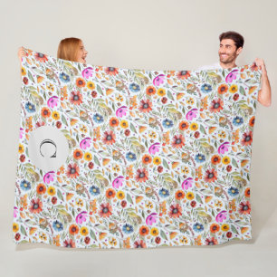 Customized Spring Wildflowers & Adorable Hedgehogs Fleece Blanket