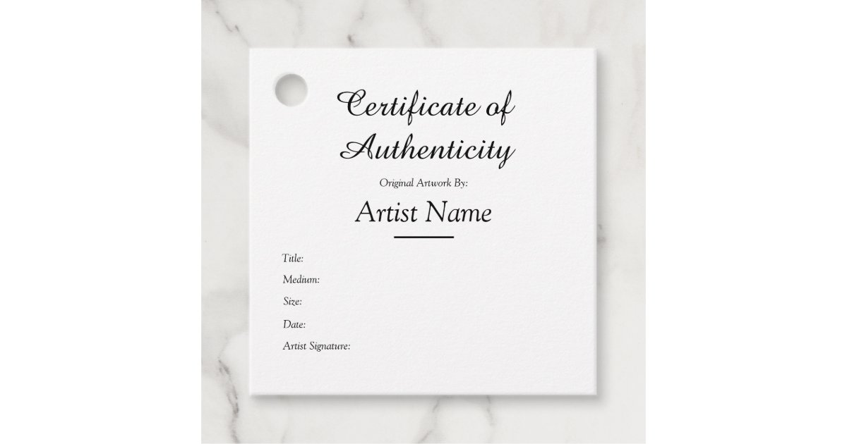 Customizable Square Certificate of Authenticity Note Card