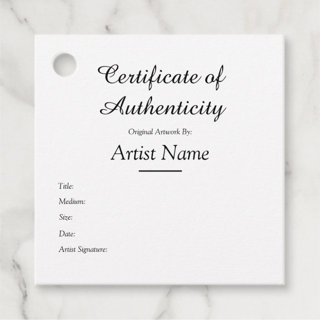 Customized Square Certificate of Authenticity Tag (Front)