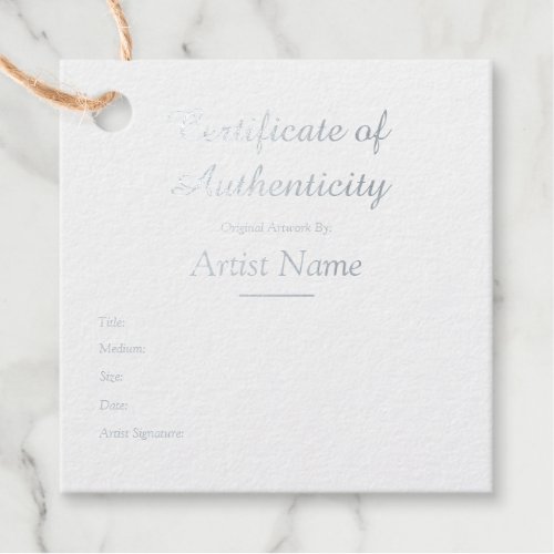 Customized Square Gold Certificate of Authenticity Foil Favor Tags