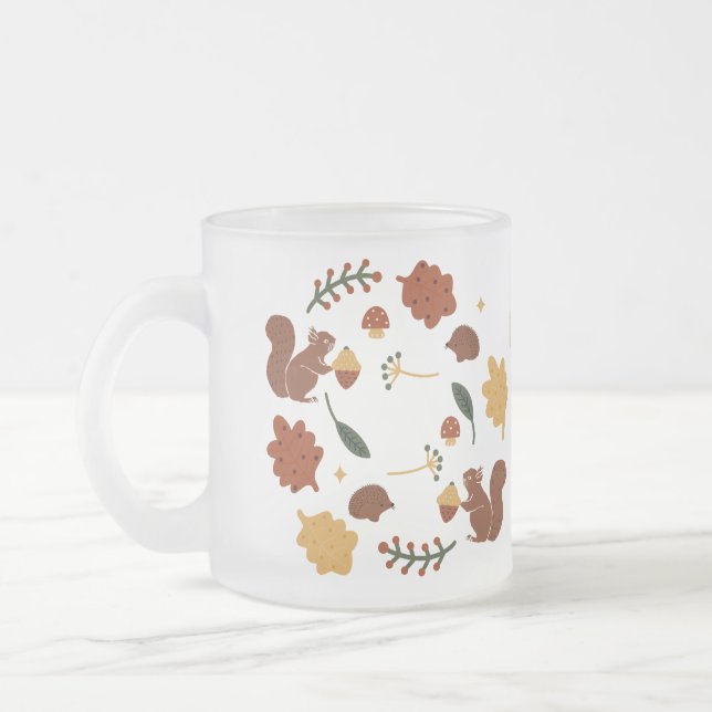 Customized Squirrel Fall Forest Frosted Glass Coffee Mug (Left)