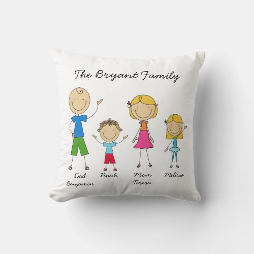 Customized Stick Figure Family MOJO Pillow