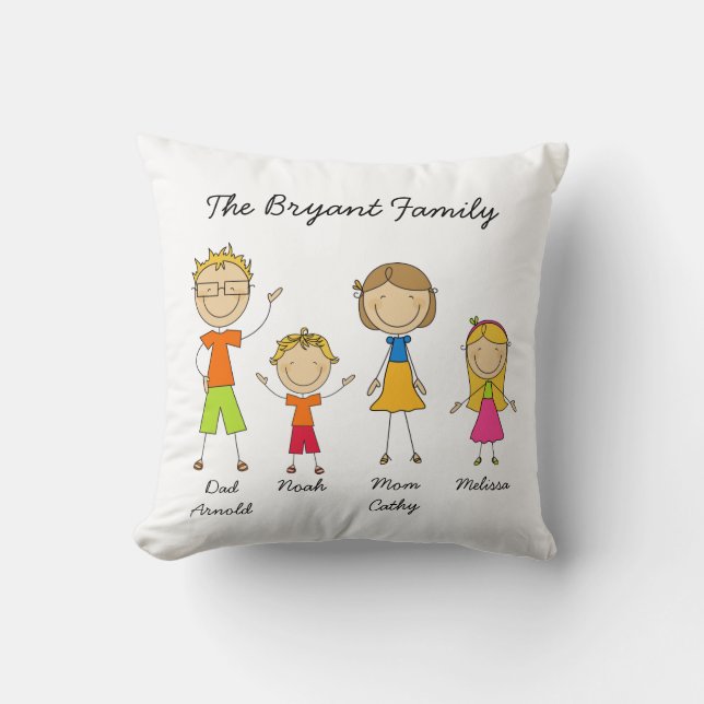 Customized Stick Figure Family MOJO Pillow (Front)