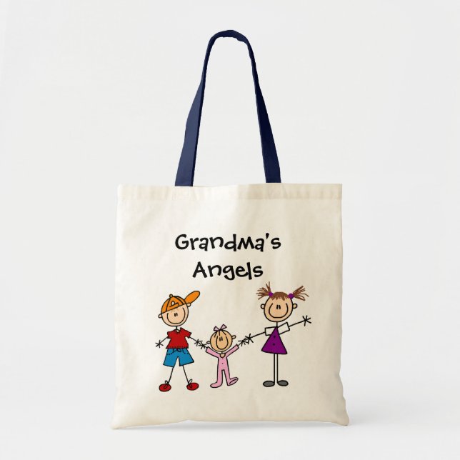 Customized Stick Figure Kids Family Tote Bag (Front)