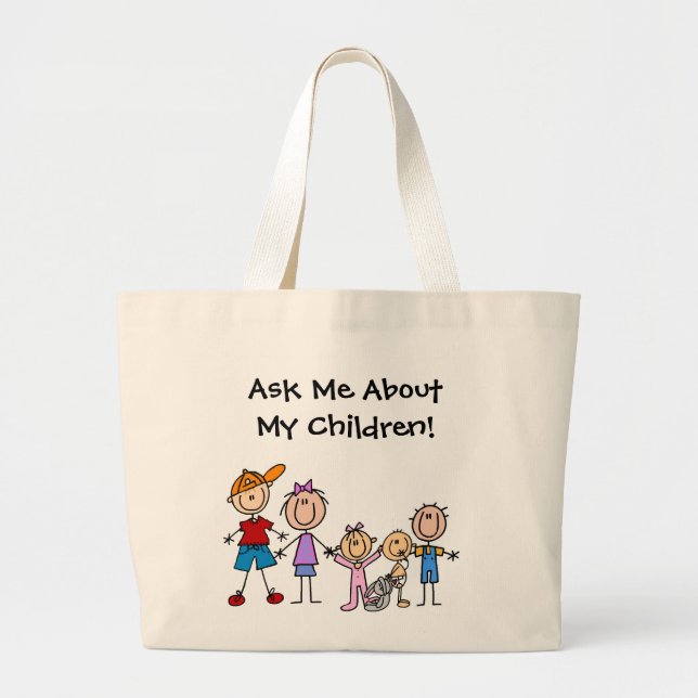 Customized Stick Figure Kids Family Tote Bag (Front)
