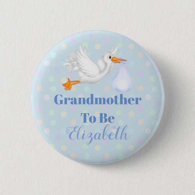 Customized Stork Grandmother To Be Baby Shower Pinback Button (Front)