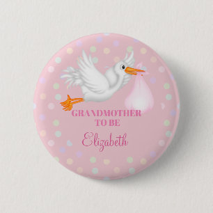 Customized Stork Grandmother to Be Baby Shower Pinback Button