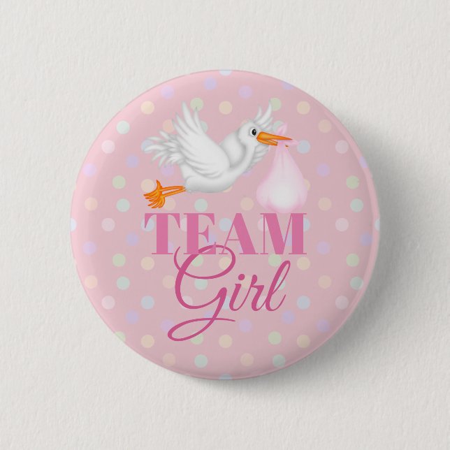 Customized Stork Team Girl Baby Shower Button (Front)