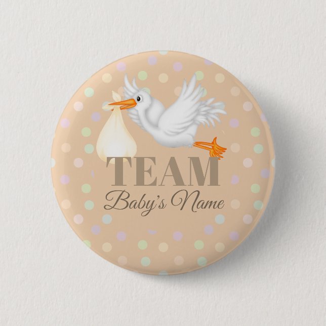 Customized Stork Team Neutral Baby Shower Button (Front)