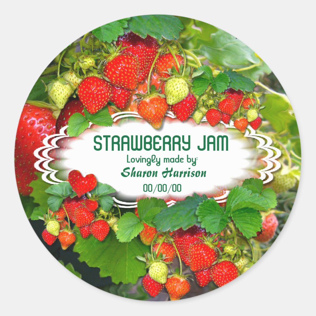 Customized Strawberry Jam Classic Round Sticker | Zazzle