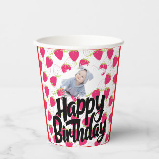 Customized Strawberry Pattern Happy Birthday Paper Cups