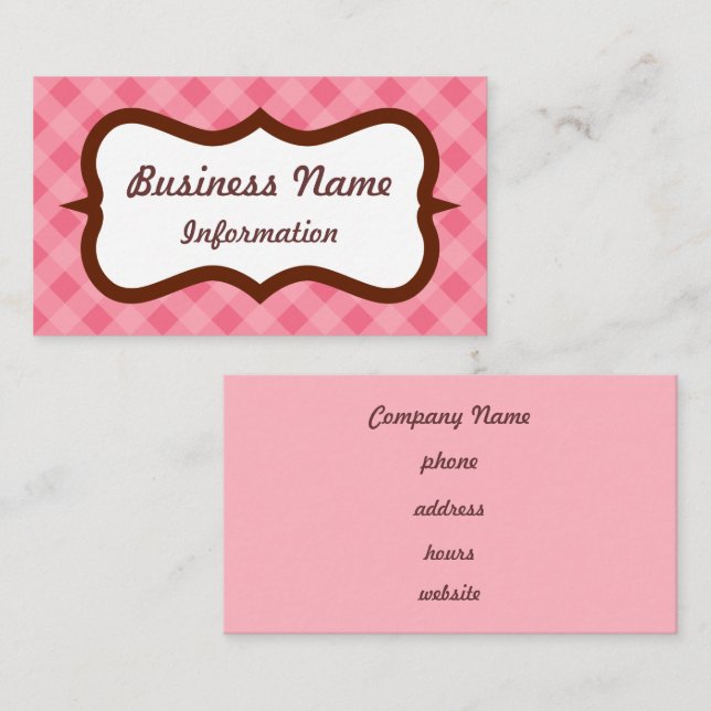 Customized Strawberry Pink Gingham Business Card (Front/Back)